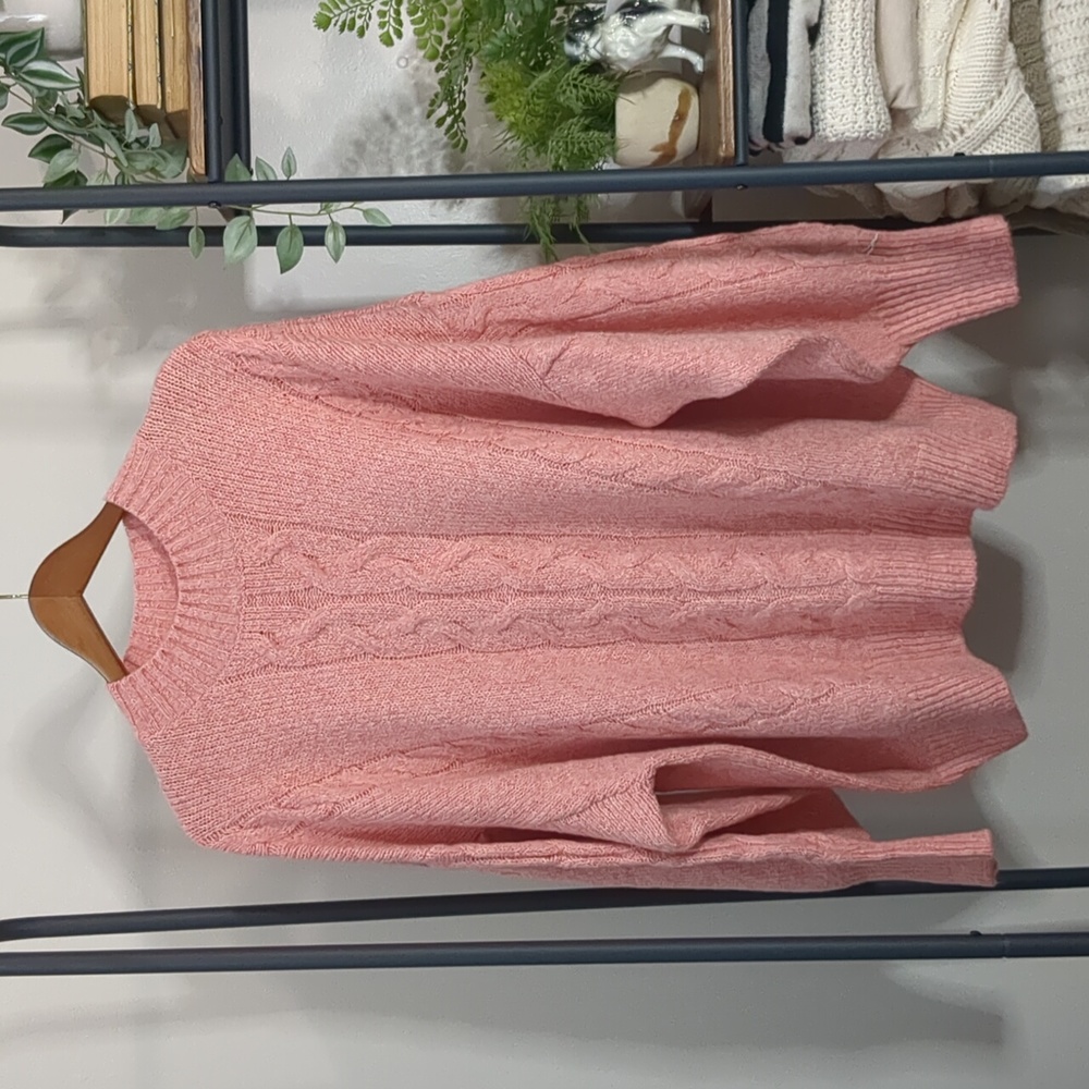 Pink Heather Barbiecore Cableknit Sweater